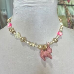 Free People 💗 pink bunny resin epoxy pendant charm choker necklace